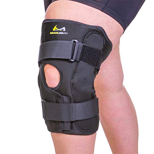 BraceAbility Obesity Hinged Knee Pain Brace - Overweight Men and Women's Wraparound Plus-Size Support for Osteoarthritis, Joint Pain, Ligament Weakness, Medial and Lateral Kneecap Instability (5XL) - size: 5X-Large