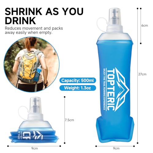 Collapsible Soft Flask Water Bottle, TPU Soft Folding Flexible Water Bottles for Hydration Pack/Running Vest, BPA/PVC Free, Ideal for Running Hiking Cycling Climbing (500ml-2 Pack) - style: 500ml-2 Pack