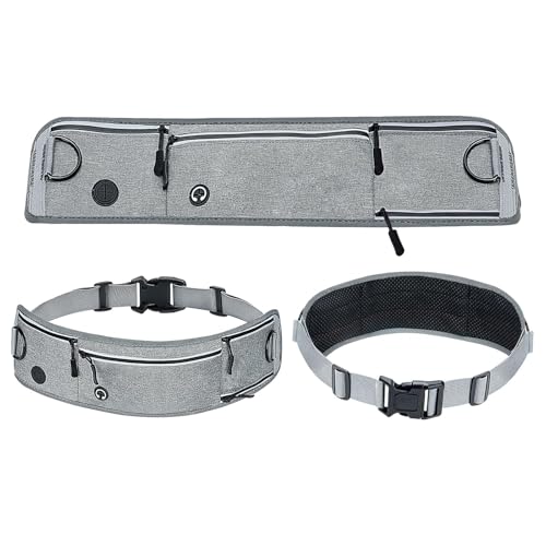 Hands Free Dog Leash with Partitioned Pouch Adjustable Waist Belt, Waist Leash for Dog Walking Running, Dual Handles,for Medium/Large Dogs - color: Grey