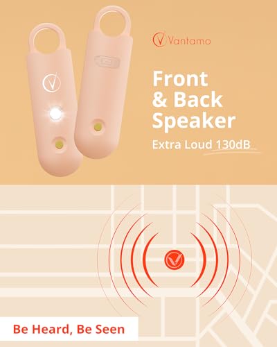 Vantamo Personal Alarm for Self Defense with Low Battery Notice, Strobe Light & Extra Loud 130 dB Double Speakers Safety Keychain Set for Women, Rechargeable Panic Button for Womens Self Defense - color: Clay