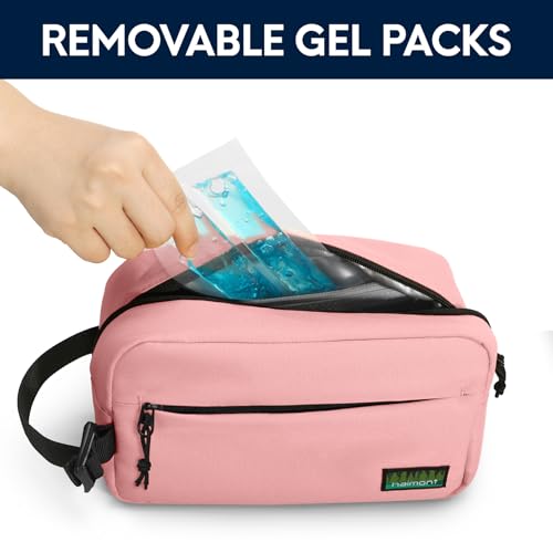 Haimont Small Freezable Lunch Insulated Bag, Reusable Freezer Snack Cooler Bag with Buckle Handle, Mini Insulated Cooler for Work Travel, Pink - color: Pink