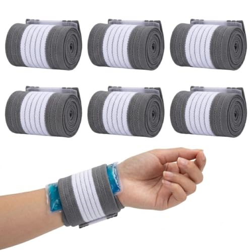 6 Pack Ice Pack Extension Straps - 35"x3" Elastic Wrap for Hot & Cold Packs - color: Gray and White