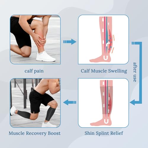 Flat Knit Calf Compression Sleeves for Men & Women, Shin Splint Relief