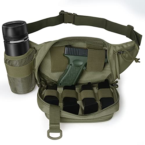 Concealed Carry Pistol Waist bag Tactical Conceal Carry Pistol Bag Fanny Packs Handgun Holster Pouch with Bottle&Gun Holder Fits 1911 Glock etc - color: Green