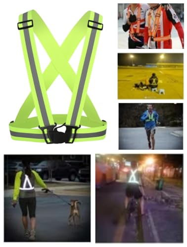 Running Reflective Vest Elastic Adjustable Reflective Vest 2 Pieces with 4 High-Visibility Reflective Belts for Nighttime Running Biking Motorcycle Dog Walking fits Men Women Kids - color: Green
