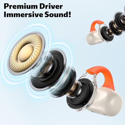 TOPAUX Open Ear Wireless Earbuds Secure Clip Sports Headset White