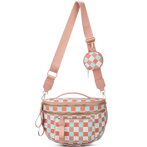 Makes Checkered Crossbody Bag Bum Bag for Women with Pouch - color: Trired Checkered