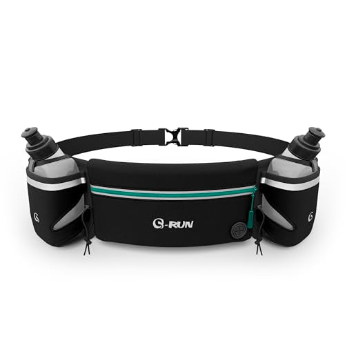 Hydration Running Belt with 2x10oz Bottles - Water Belts for Woman and Men - iPhone Belt for Any Phone Size - Fuel Marathon Waist Pouch for Runners - Jogging Cycling Biking - color: Turquoise, size: 15-24 inches