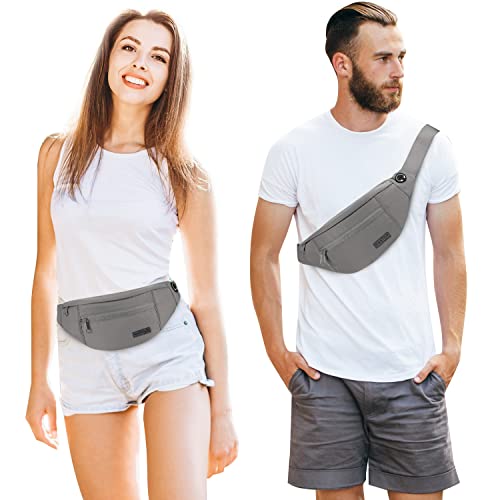 MAXTOP Small Cross body Bag Shoulder Fanny Pack for Women Men - color: Gray(Washed Nylon with Gray Zipper), size: Large