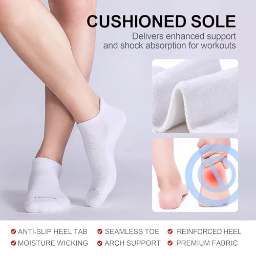 LEVSOX Ankle Compression Socks for Women and Men, Bamboo Viscose Low Cut Cushioned Athletic Running Socks - color: 3 Pairs-white, size: Small