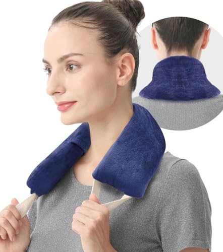 Neck Heating Pad Microwavable with Machine Washable Cover Weighted Microwave Heating Pad Neck Wrap for Shoulder Back Pain Relief, Warm Rice Bag Pack for Cramps Hot Cold Therapy 1.5lbs Lavender Scented - color: Navy Blue