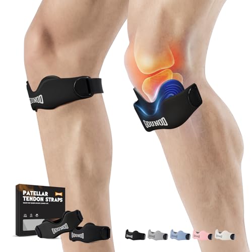 GOUNOD Patellar Tendon Support Strap 2 Pack,Silicone Knee Strap for Knee Pain Relief,Patella Band for Basketball, Jumpers Knee, Tendonitis, Running, Hiking, Soccer, Osgood Schlatter（Black） - color: Black