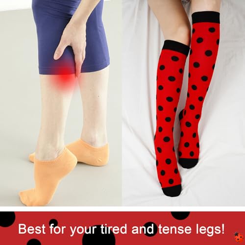 Junely Compression Socks for Women Knee High Striped Polka Dot Stockings - color: Red Polka Dot