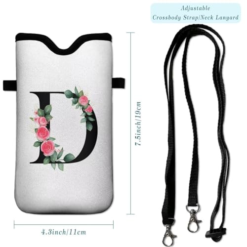 Cell Phone Sleeves Bag Case Crossbody Neoprene Holder Lanyard Phone Pouch for Women Men 7.5 X 4.5 Inches - Letter_D - color: Letter_D