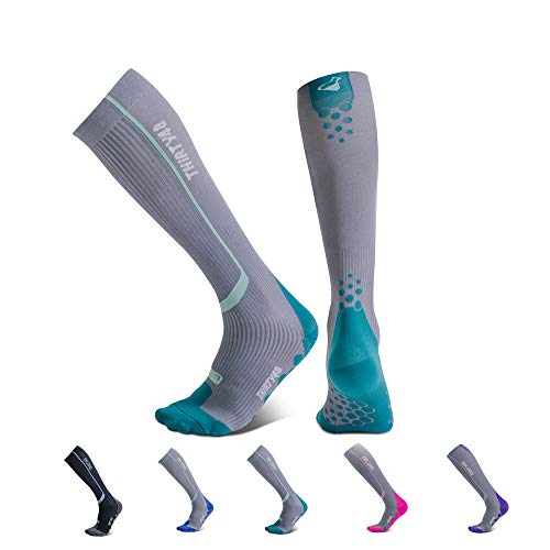 Thirty48 Elite Compression Socks Women & Men Graduated 20-30mmHg - color: [1 Pair] Green/Grey, size: Small-Medium