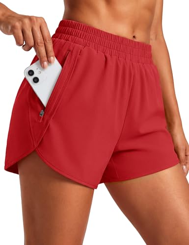 MAGCOMSEN Women's Running Athletic Shorts Zipper Pocket Quick Dry Liner - color: True Red, size: X-Small