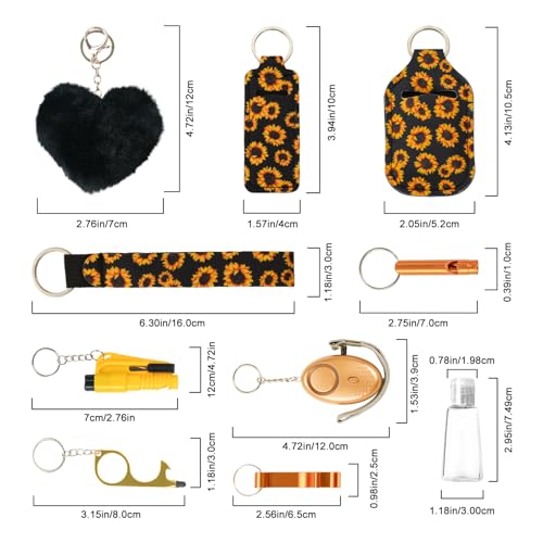 10PCS Accessories Keychain Set for Women with Safety Alarm Key Chain,Whistle and Wristlet KeyChain Set - color: Yellow