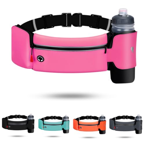 Running Belt for Women Men,Running Fanny Pack,with Foldable Water Bottle Holder (Bottles NOT Included),Sport Pouch iPhone Carrier, Dog Walker Hydration Fanny Pack,for Runners Jogging (pink) - color: Pink