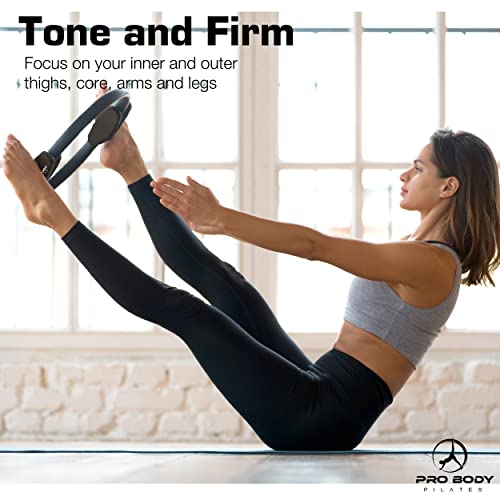 ProBody Pilates 14" Magic Circle, 9" Mini Exercise Ball and a 65 cm Yoga Ball with Base and Bands (3pcs) Bundle for Stability, Barre, Yoga, Core Training and Physical Therapy