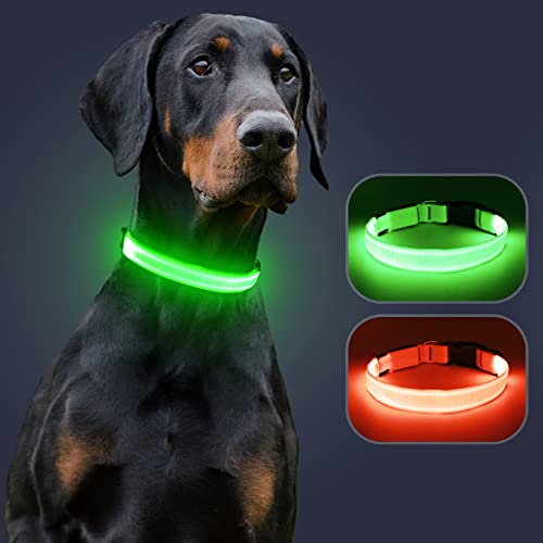 Light Up Dog Collar, Rechargeable USB Collar, Waterproof, Luminous LED Collar, Adjustable, Super Bright, Night Walking for Small Medium Large Dogs, Green, M - color: Green, size: Medium