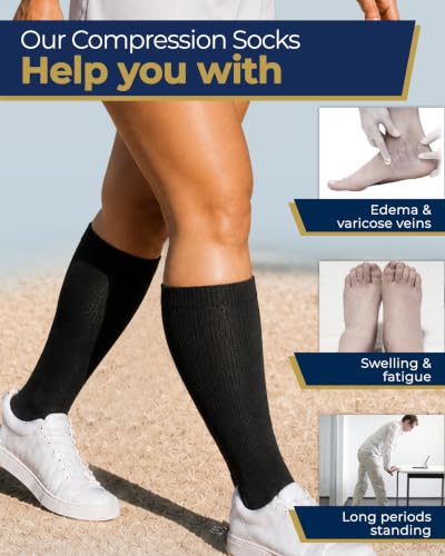 Pembrook Plus Size Compression Socks for Women Wide Calf - 3 Pairs, 20-30mmHg Extra Wide Calf Compression Socks, Up to 4XL - color: Black - 3 Pairs, size: XX-Large