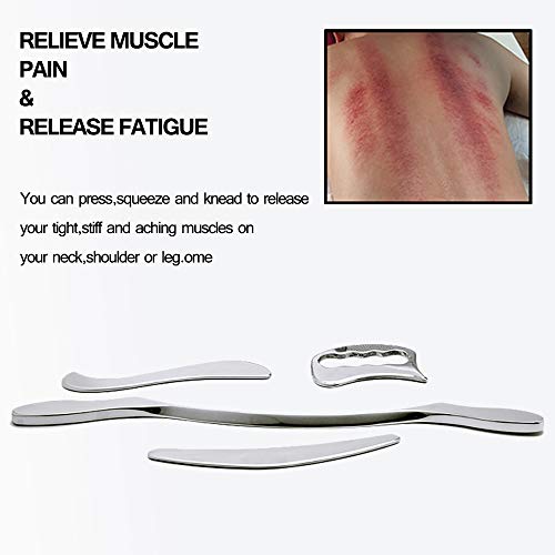 4 Set Stainless Steel Gua Sha Scraping Massage Tool Muscle Scraper - style: 4‑PIECE SET WITH CARRYING CASE