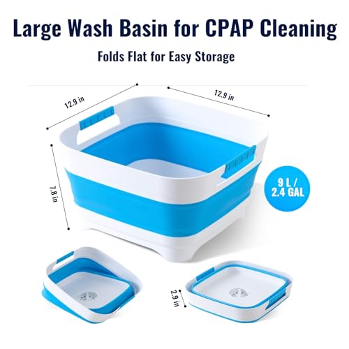 CPAP Cleaning Kit for Hose and Mask, Dual-Ended Hose Cleaner Brush for 22mm & 15mm Tubing, Collapsible Wash Basin, 2 Detail Brushes, Hook & Storage Bag, CPAP Cleaning Supplies - color: Pro