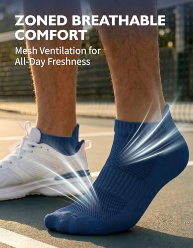 CLOSEMATE Mens Athletic Ankle Socks Cushioned Cotton 7 Pairs - color: 2navyblue2bluegrey2armygreen, size: 9-12