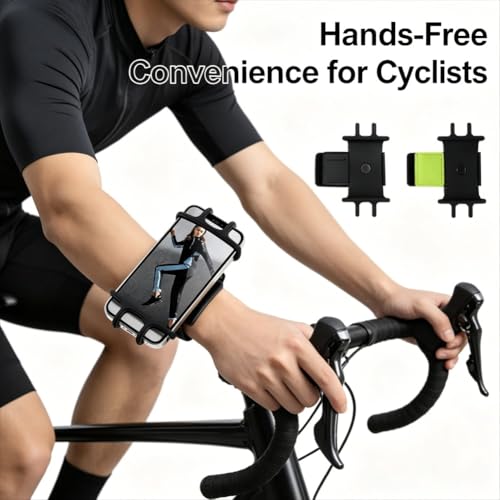 360 Degree Rotation Adjustable Phone Holder Armband Outdoor Sports Bike Cycling Detachable Silicone GPS Mount barracket Stand (Black)