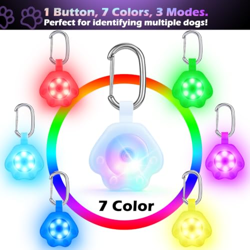 NOVKIN 2 Pack LED Dog Collar Light, 7-Color Changing USB Rechargeable Dog Night Lights for Walking, Waterproof High Visibility Clip on Safety Light for Dog Collars, Harnesses & Leashes