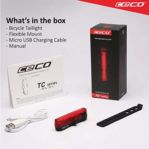CECO USA 80 Lumen USB Rechargeable Bike Tail Light - Super Wide Bright Model TC80 Bicycle Rear Light - IP67 Waterproof, FL-1 Impact Resistant - COB LED Red Safety Light - Pro Grade Quality
