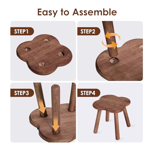 Wooden Step Stool for Adults Upgraded11.6inch Small Wooden Stool with Four Detachable and Assembled Legs for Bathroom, Kitchen, Bedroom, Plant Stand (Natural Solid Wood top and Legs)