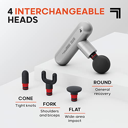 Sharper Image Powerboost Move - Mini Percussion Massage Gun| 4 Attachments, 4 Speeds, FSA Eligible| Full Body Back & Shoulder Massager| Deep Tissue Muscle Recovery| Portable Pain Relief Massage Tool - color: Platinum