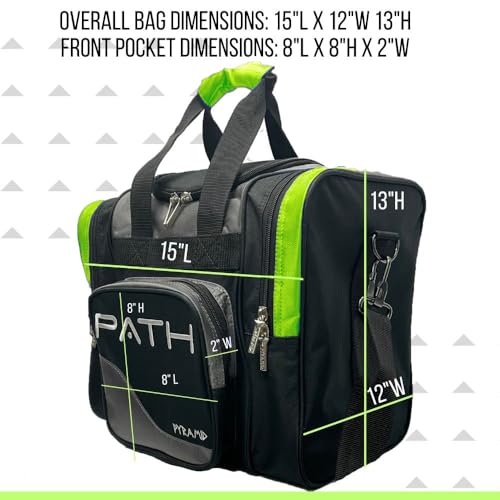 Pyramid Path Pro Deluxe Single Bowling Ball Tote - Holds One Ball, One Pair Shoes Up to Mens 15 - color: Silver/Lime Green