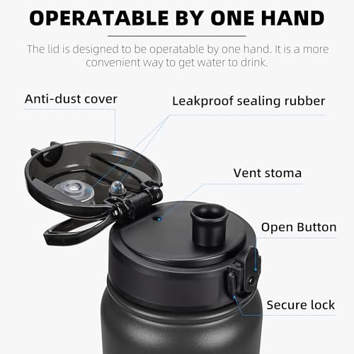 Fanhaw 20oz Stainless Steel Water Bottle with Chug Lid, Black - color: Black, style: 20 Ounces