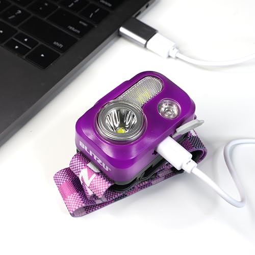 BLITZU Rechargeable LED Headlamp, Purple, Adjustable, Durable, Battery Powered, 500 Lumen, 150 Feet Range, 2 Special Modes, 120-Day Guarantee - color: Purple