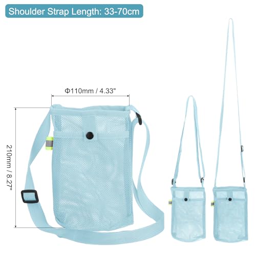 Uxcell Water Bottle Holder With Adjustable Shoulder Strap, Carrier Bag, Mesh Crossbody Carrier With Pocket for Sports, Hiking, Walking, Travel - color: Light Blue
