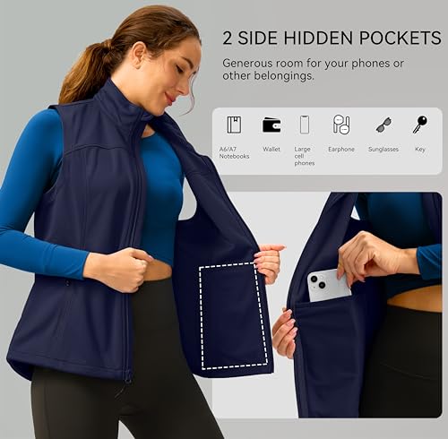 Soothfeel Women's Vest with 4 Pockets Lightweight Jacket Hiking Travel - color: Navy Blue, size: XX-Large