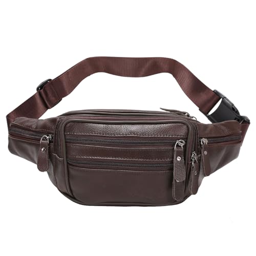 Brown Leather Fanny Pack for Men & Women,Fashionable Multi-Pockets Waist Belt Bag for Travel Sports Hiking Cycling Fishing Running - color: 810#brown