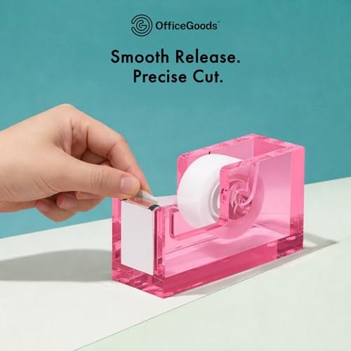 OfficeGoods Acrylic Tape Dispenser, Aesthetic and Compact Design, Pink - color: Pink