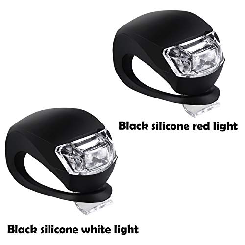 Malker Bicycle Light Front and Rear Silicone LED Bike Light Set - Bike Headlight and Taillight,Waterproof & Safety Road,Mountain Bike Lights,Batteries Included - color: 4pcs Black, size: 4 lights
