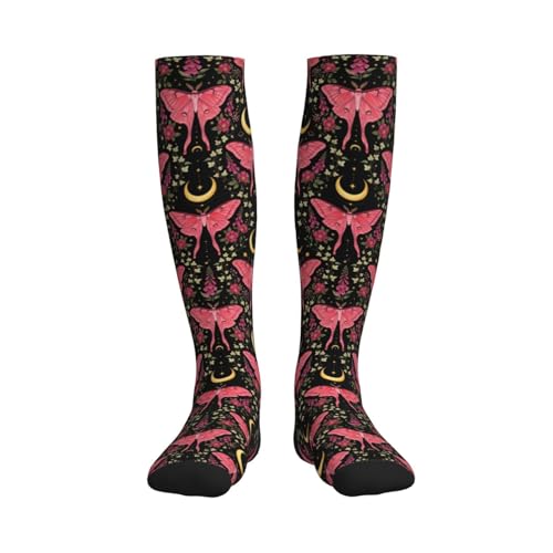 Witchy Moth Compression Socks For Women Men - color: Pink Moth Floral