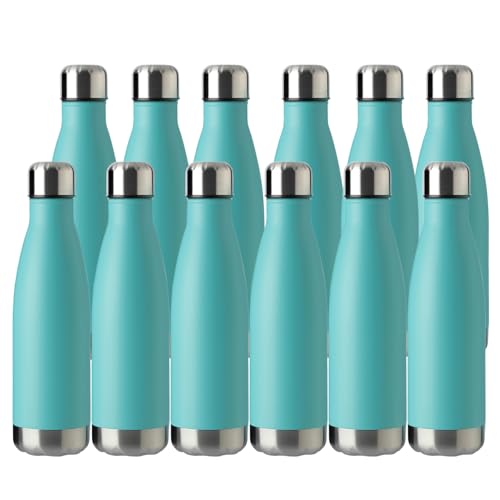 MEWAY 17oz Sport Water Bottle 12 Pack Vacuum Insulated Stainless Steel Leak-Proof Double Wall Cola Shape Water Bottle,Keep Drinks Hot & Cold (Light Blue,12 Pack) - color: Light Blue