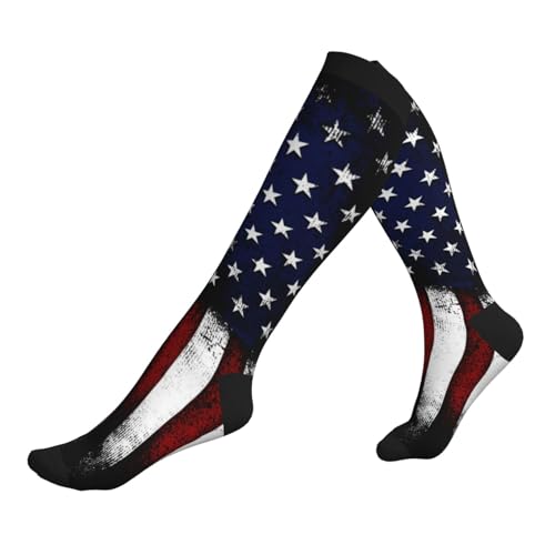 Compression Socks Knee High Circulation Support Socks For Women Men Athletic Running Hiking Cycling - color: American Flag