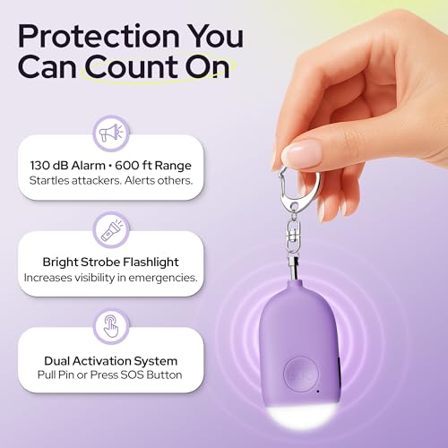 Weten Rechargeable Personal Alarm Keychain - 130dB Siren & LED Light - Stylish Personal Safety Alert for Women to Carry - Panic Button Alarm for Security - Rape Whistle for Self Defense (Purple) - color: E - Purple
