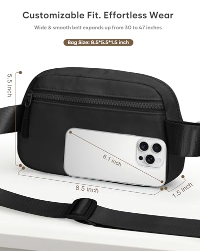 Pritent Fanny Packs for Women Crossbody Belt Bag With Zipper Back Pocket - color: Black, size: Small