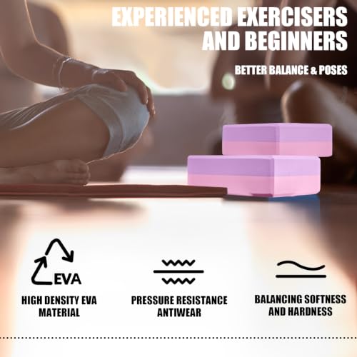 Septo 2 Pcs Yoga Blocks, 9x6x3 Inch Foam Blocks for Pilates - color: Purple-Pink