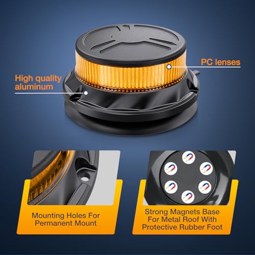 Nilight Amber Beacon Light 12V-24V Aluminum Base Flashing Safety Warning Lights Permanent & Magnet Mount LED Emergency Rotating Strobe Light for Forklift Truck Tractor UTV Snow Plow, 2 Years Warranty - color: Aluminum Base