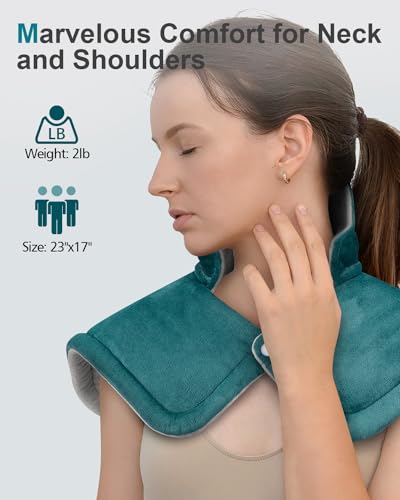 Heating Pad for Neck Shoulders Back, Upgraded PTC+NTC Even Heating, Versatile Electric Heated Neck Wrap for Full-Body Relax, Birthday Gifts for Women Men Mom Dad Wife Husband, ETL Safety Certified - color: Blue Green