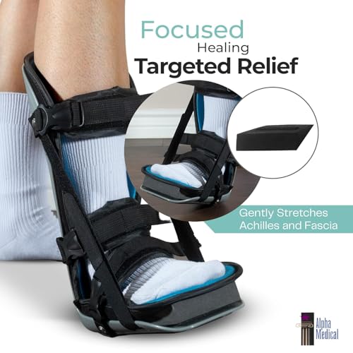 Plantar Fasciitis Adjustable Night Splint. Sleeping boot for foot stretching. P.F. Night Splint with wedge for dorsiflexion. Achilles tendonitis, Heel and Bone Spur, Tendon and Calf Stretching, Arch Pain Treatment. Fits Left & Right Foot. L4398 (Medium) -